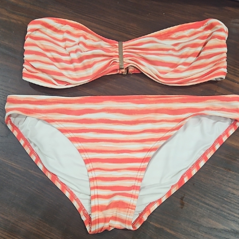 MICHAEL Michael Kors Pink and White Striped Bikini